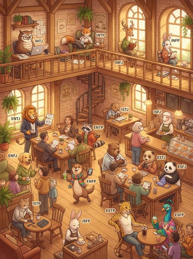 Nano Banana 提示词：MBTI 16 人格动物拟人插画生成器｜Curify AI